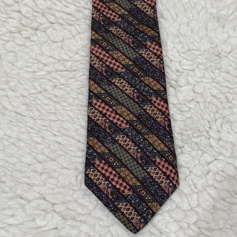 Vtg Yves Saint Laurent YSL Geometric Print Necktie Tie Multicolor Wool Silk Blen
